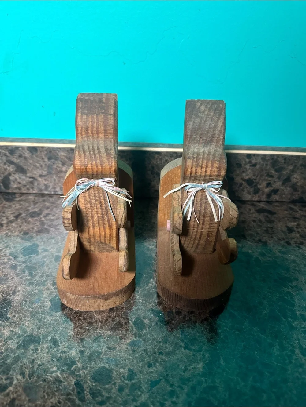 Wooden Bunny Bookends in Natural Wood - Home Wall Decor